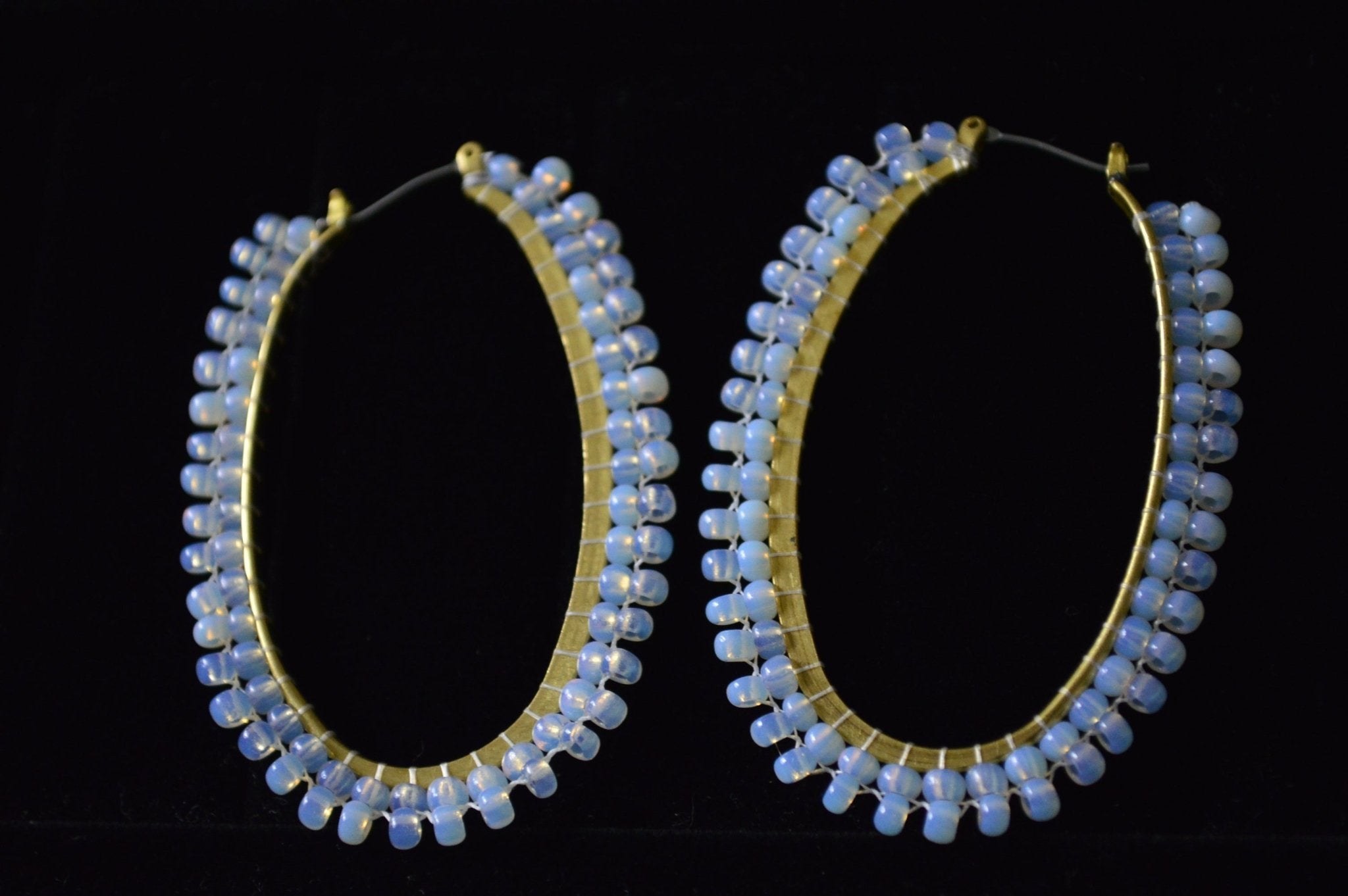 Vintage Beaded Opalite Hoops - We Love Brass