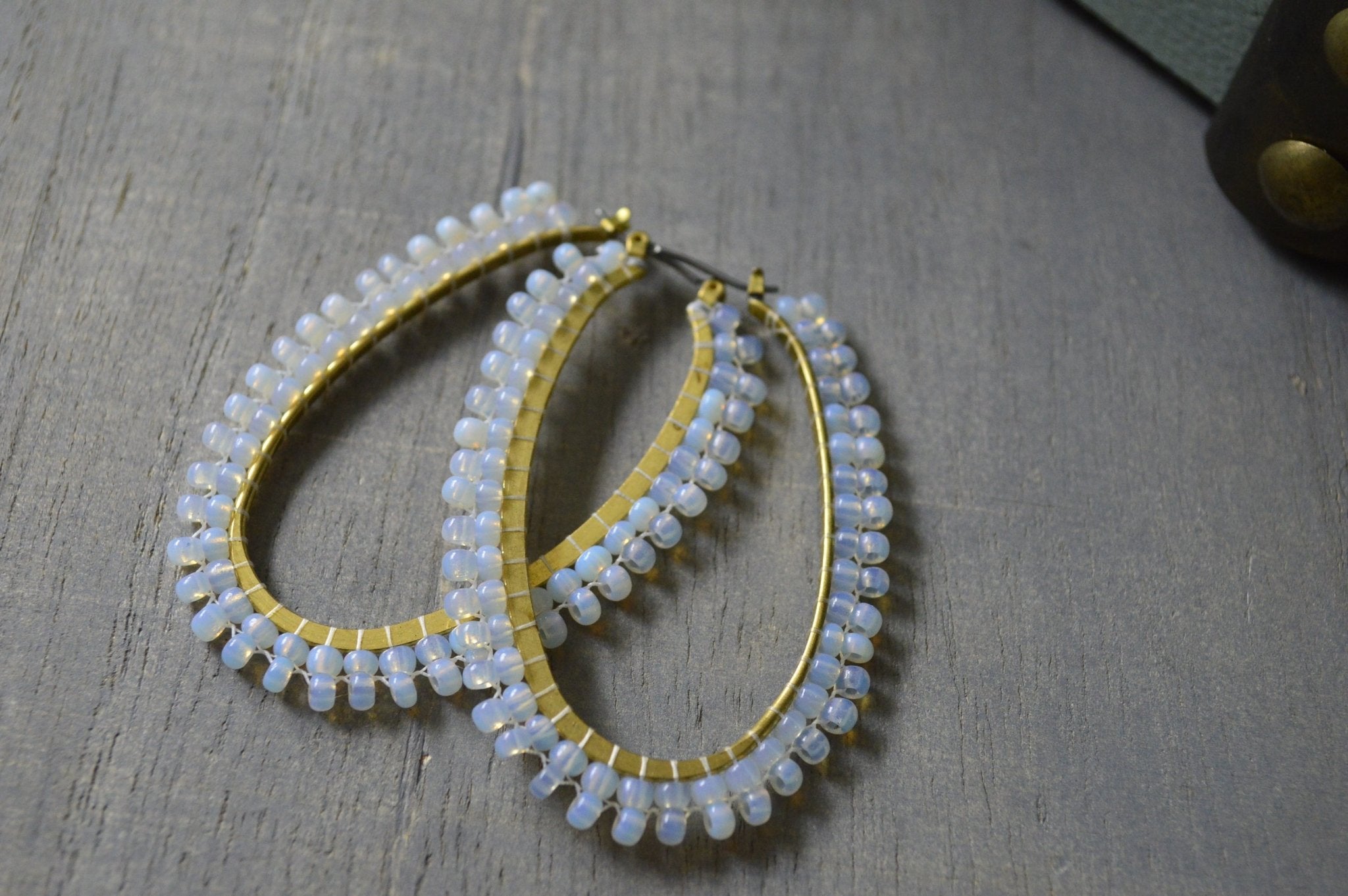 Vintage Beaded Opalite Hoops - We Love Brass