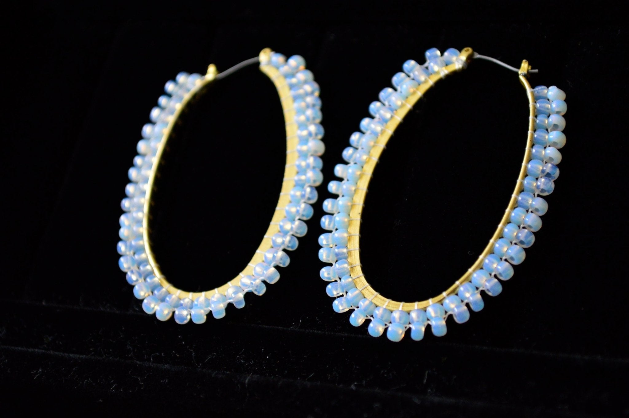 Vintage Beaded Opalite Hoops - We Love Brass