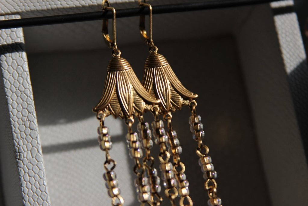Vintage Egyptian Lotus Seed Beads Earrings - We Love Brass