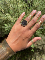 Load image into Gallery viewer, Vintage Golden and Black Glass Ring - We Love Brass
