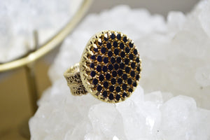 Vintage Golden and Black Glass Ring - We Love Brass