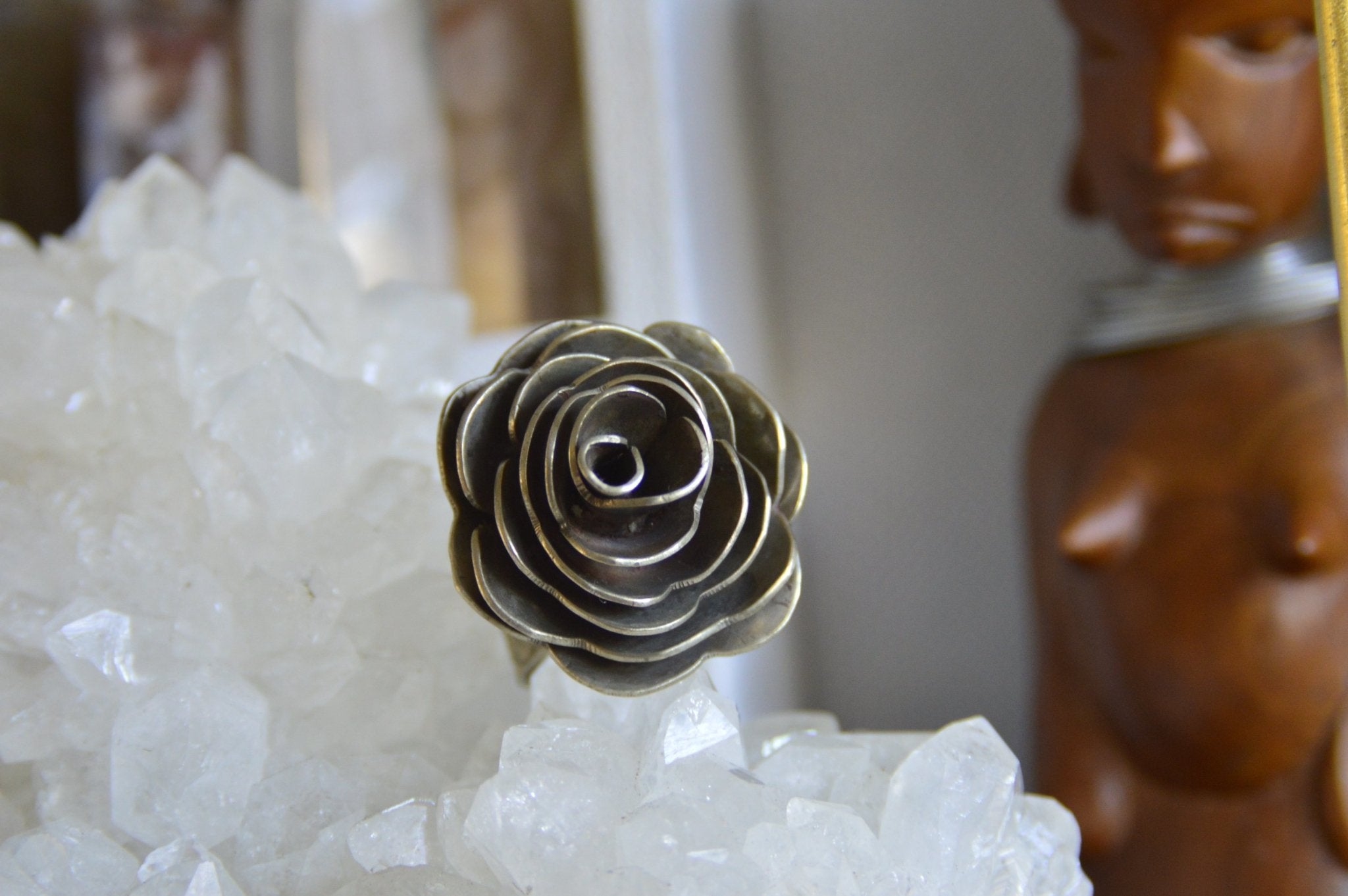 Vintage Handmade 3D Tuber Rose Ring - We Love Brass