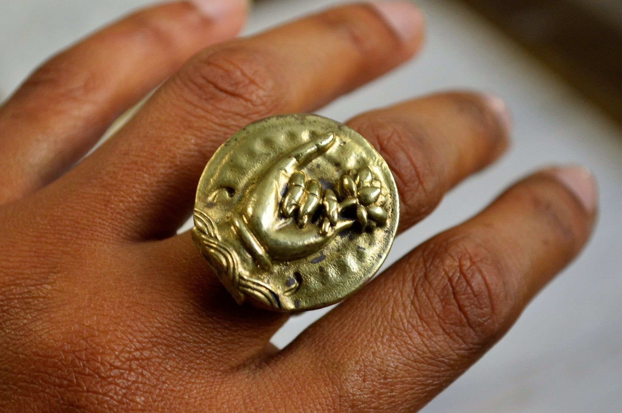 Vintage Lotus Mudra Ring - We Love Brass