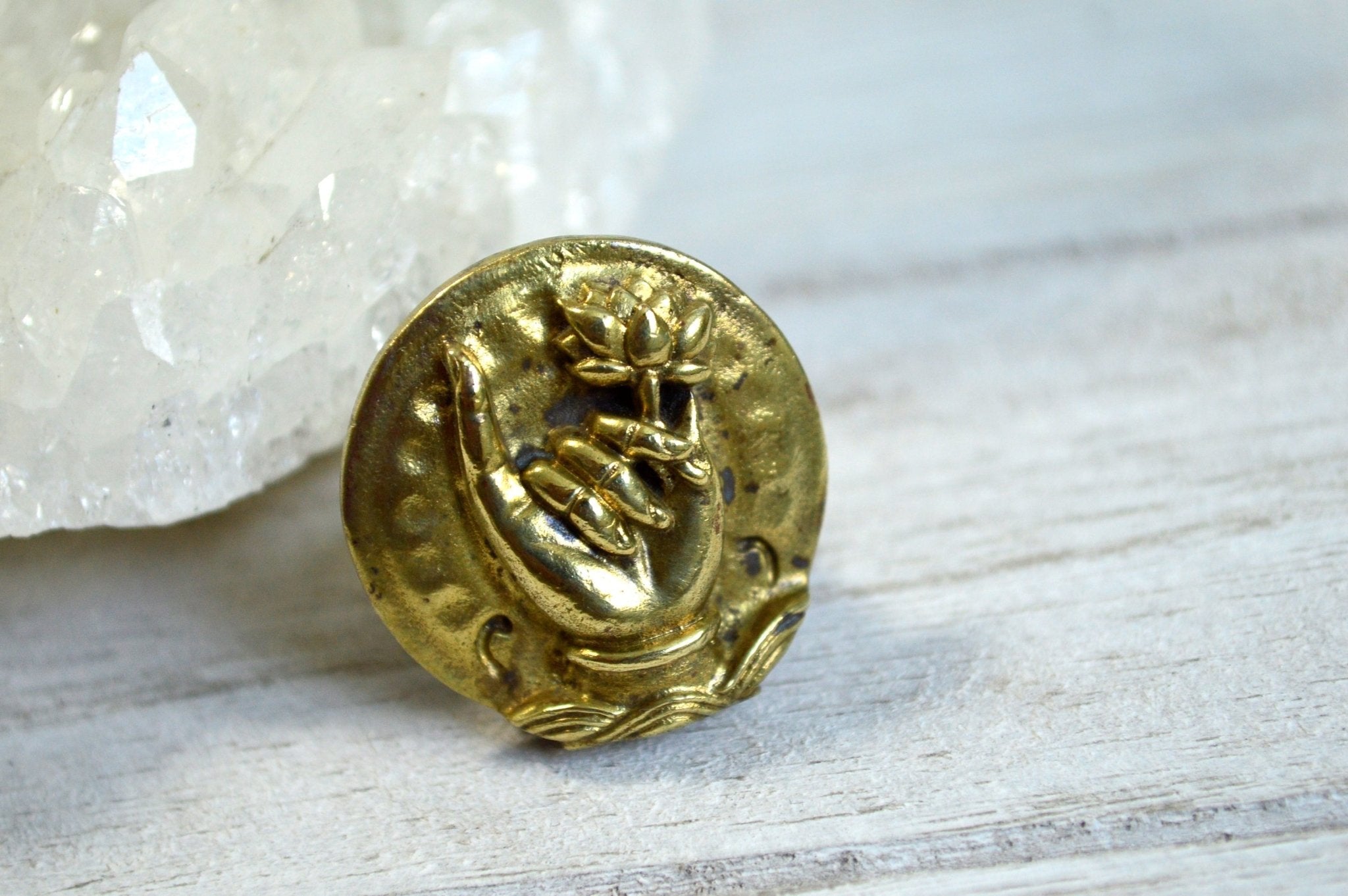 Vintage Lotus Mudra Ring - We Love Brass