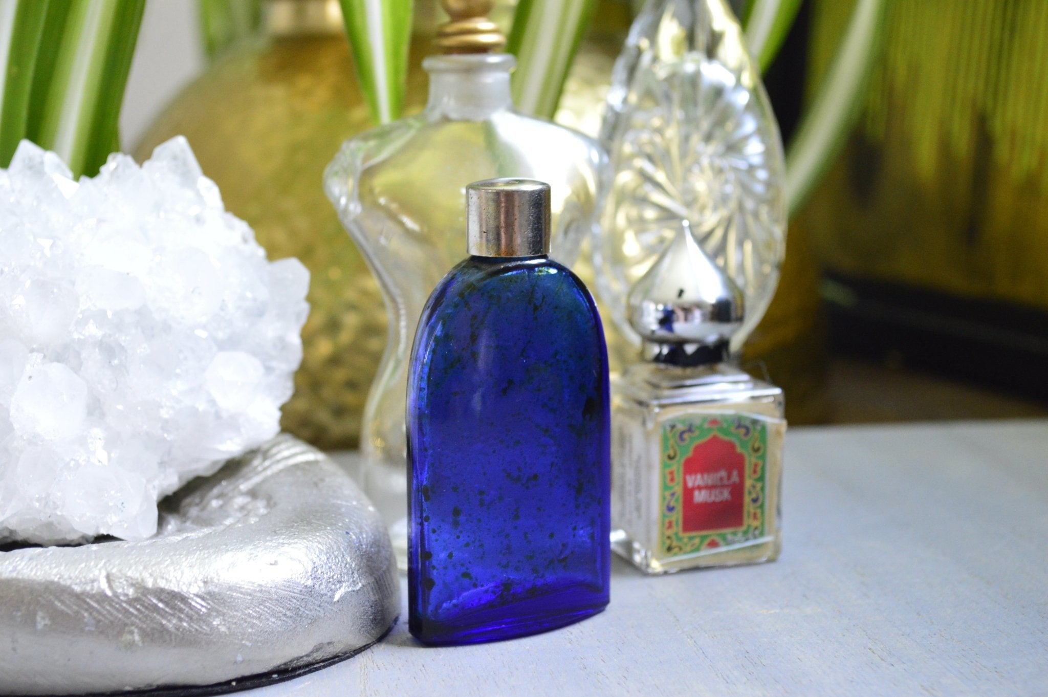 Vintage Perfume Bottle - Blue Glass - We Love Brass