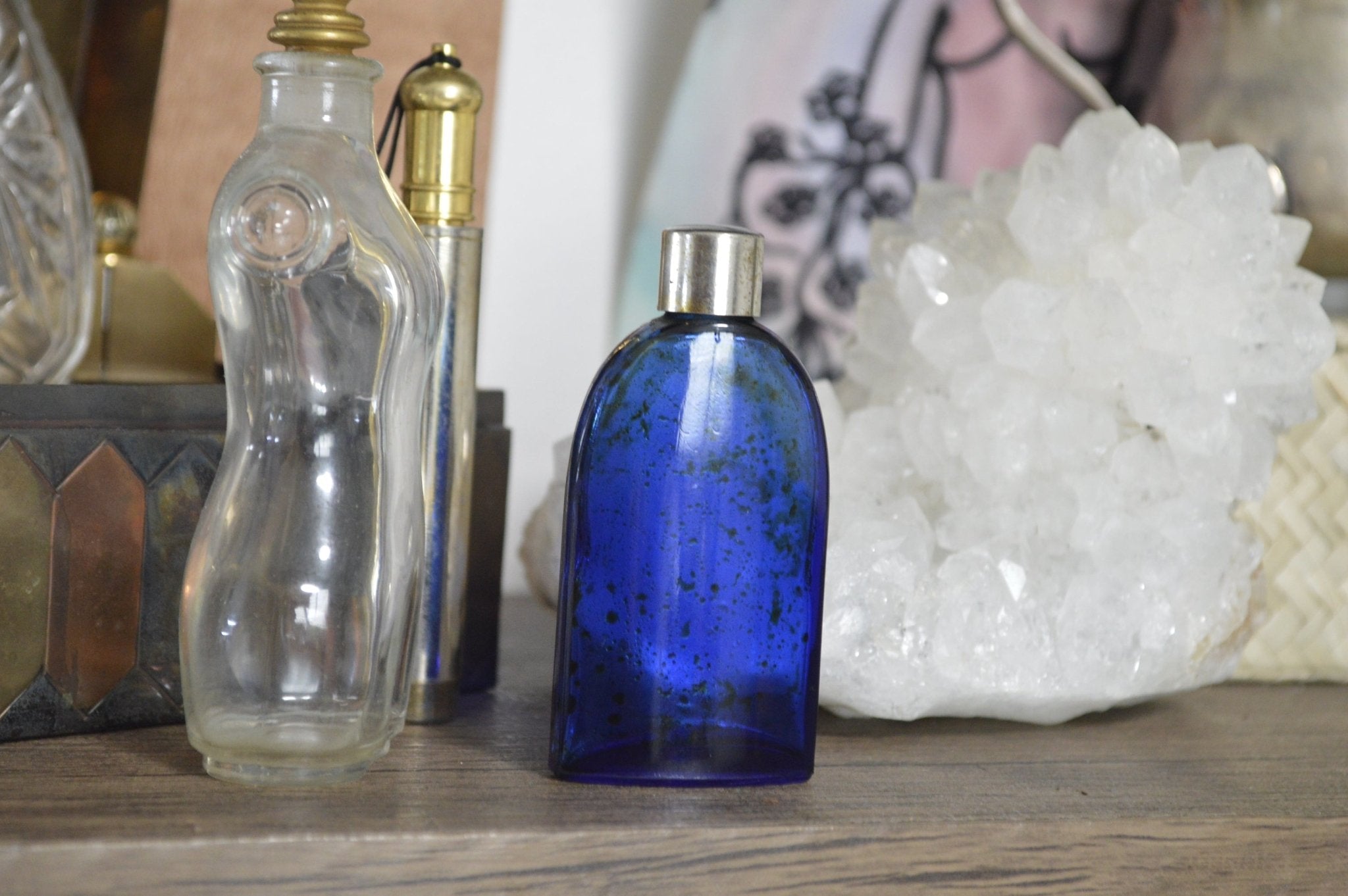 Vintage Perfume Bottle - Blue Glass - We Love Brass