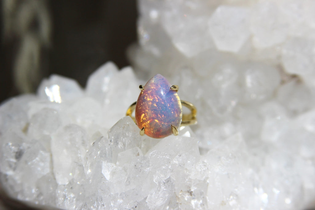 Vintage Pink Glass Brass Opal Ring - We Love Brass