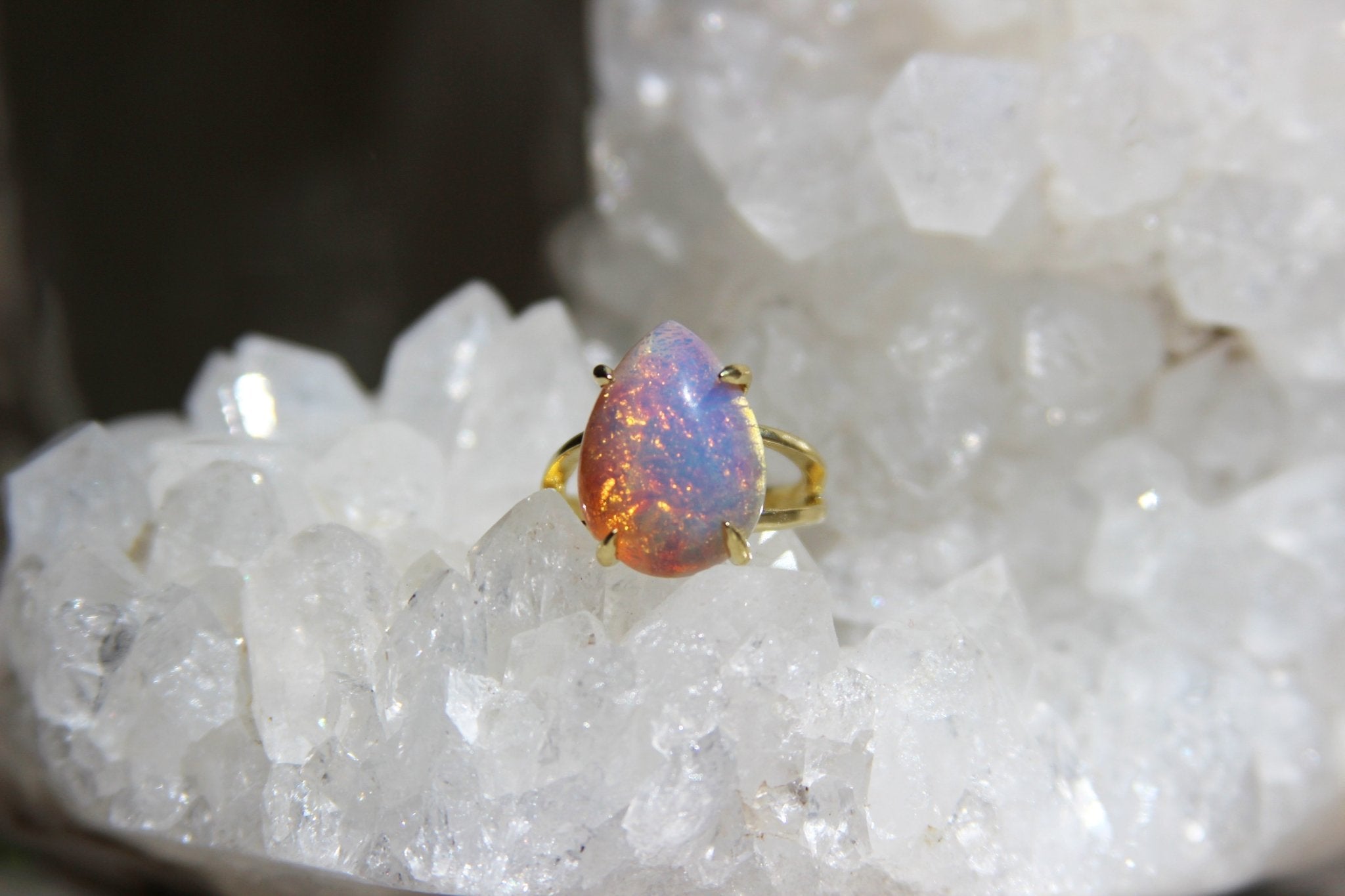 Vintage Pink Glass Brass Opal Ring - We Love Brass