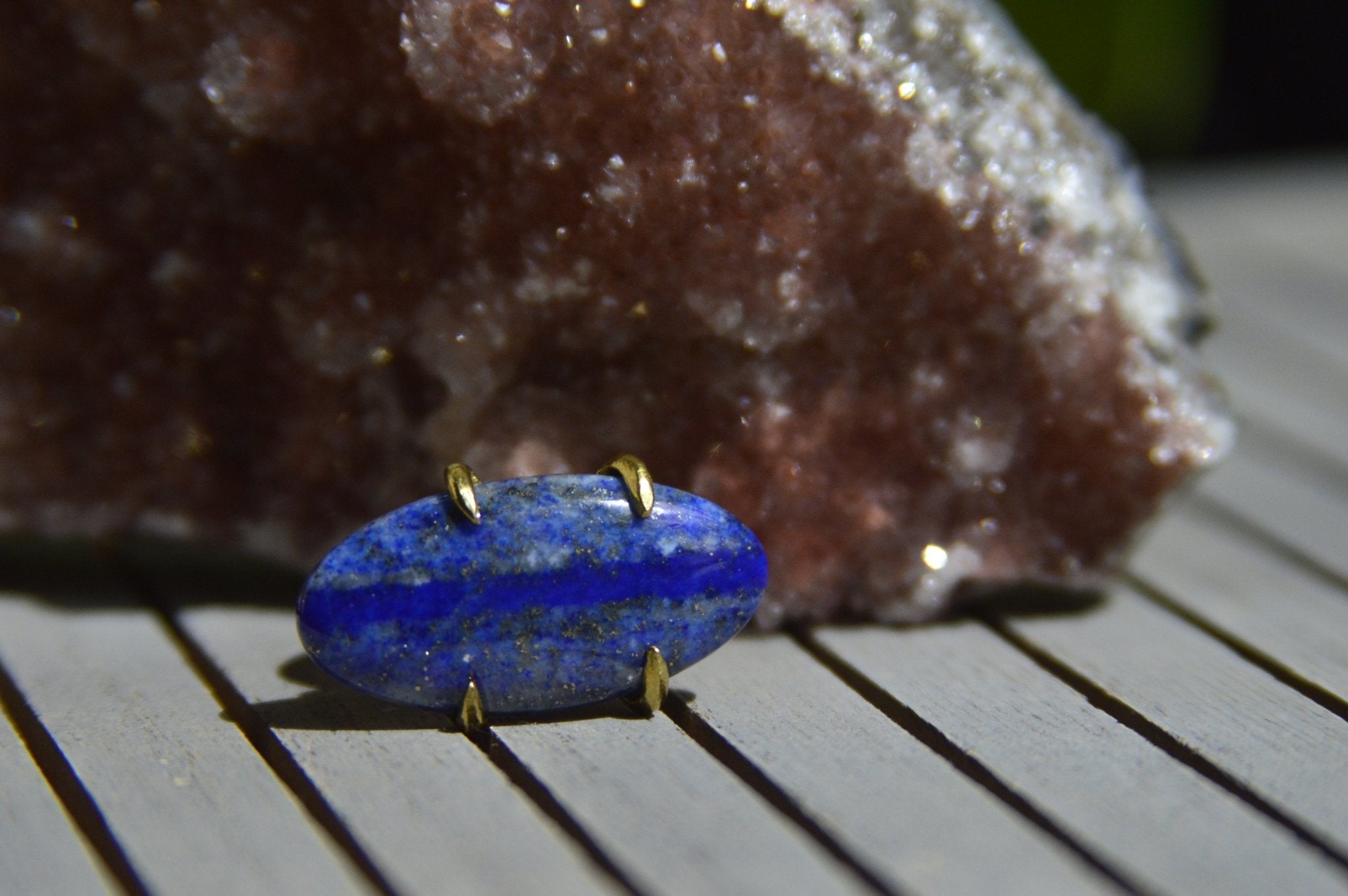 Vintage Seam Lapis Lazuli Brass Ring - We Love Brass