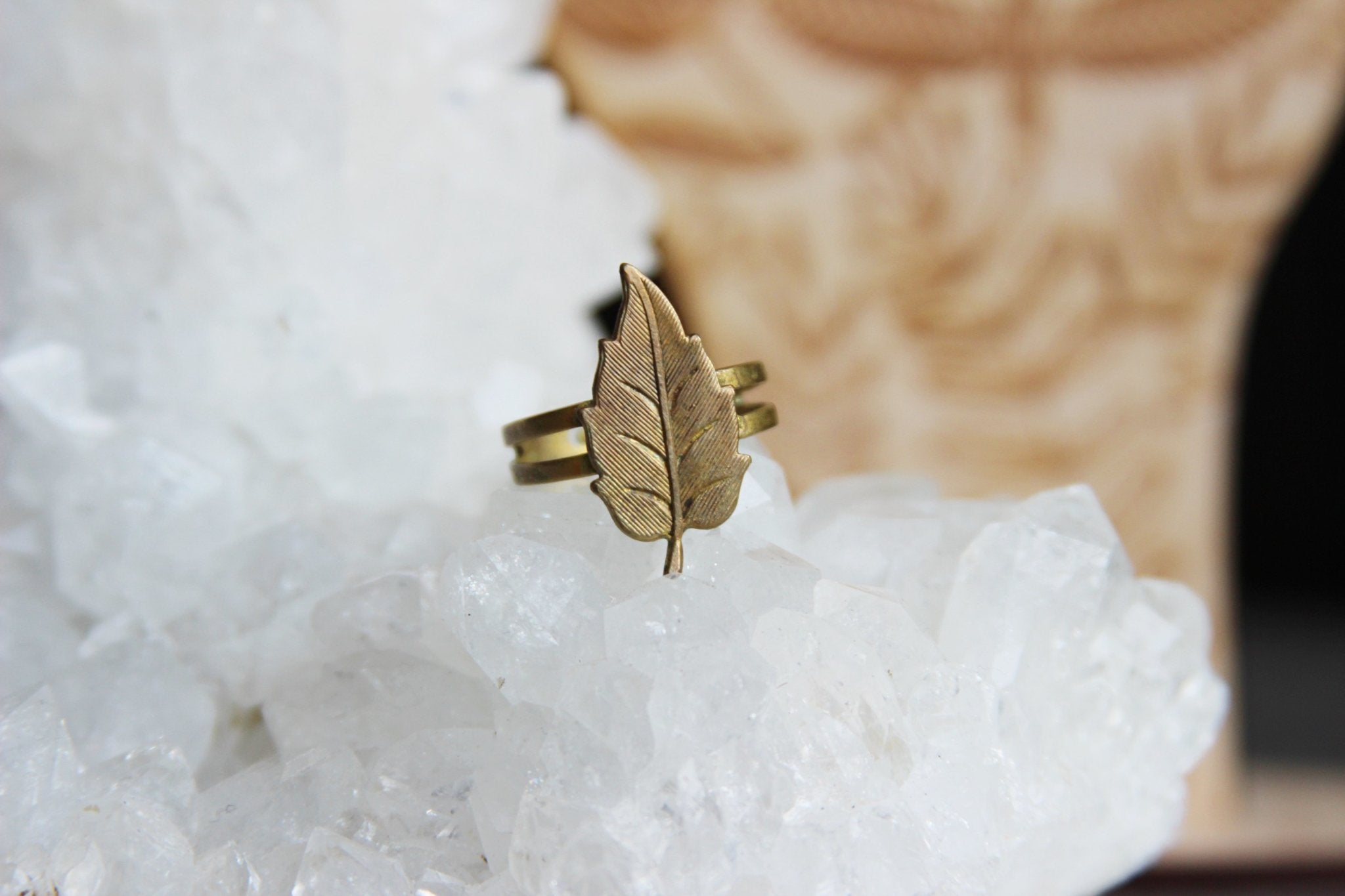 Vintage Style Golden Leaf Brass Ring - We Love Brass