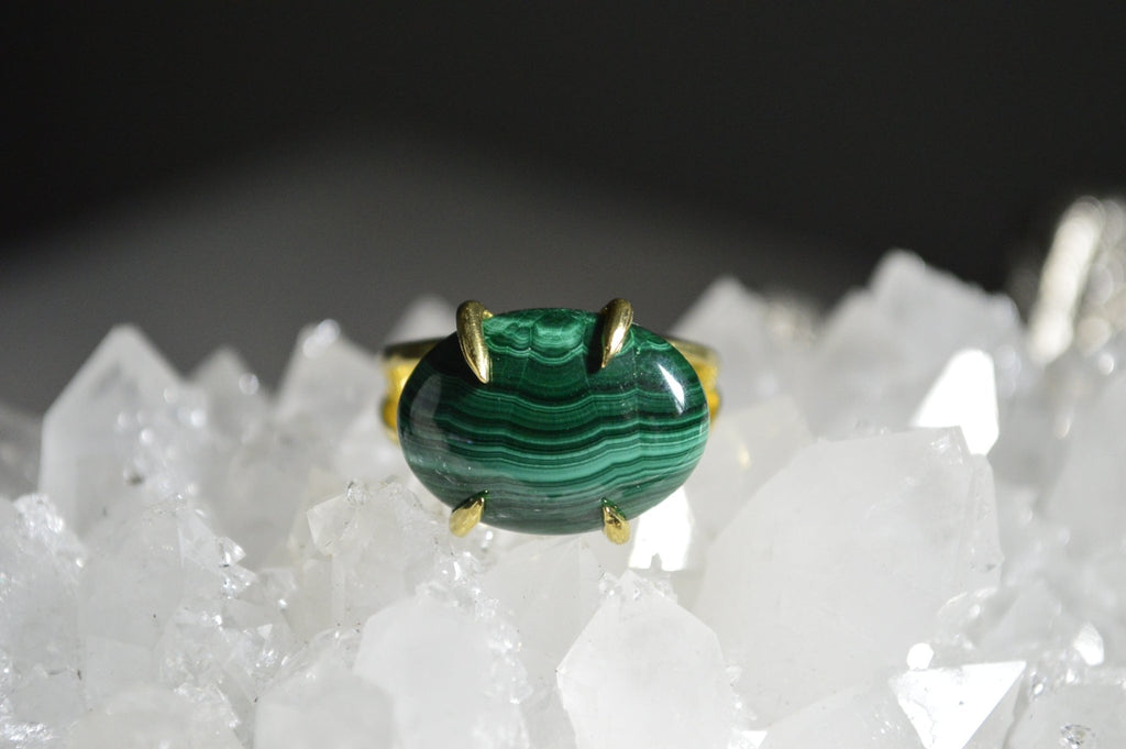 Wavy - Stone Malachite Brass Ring - We Love Brass