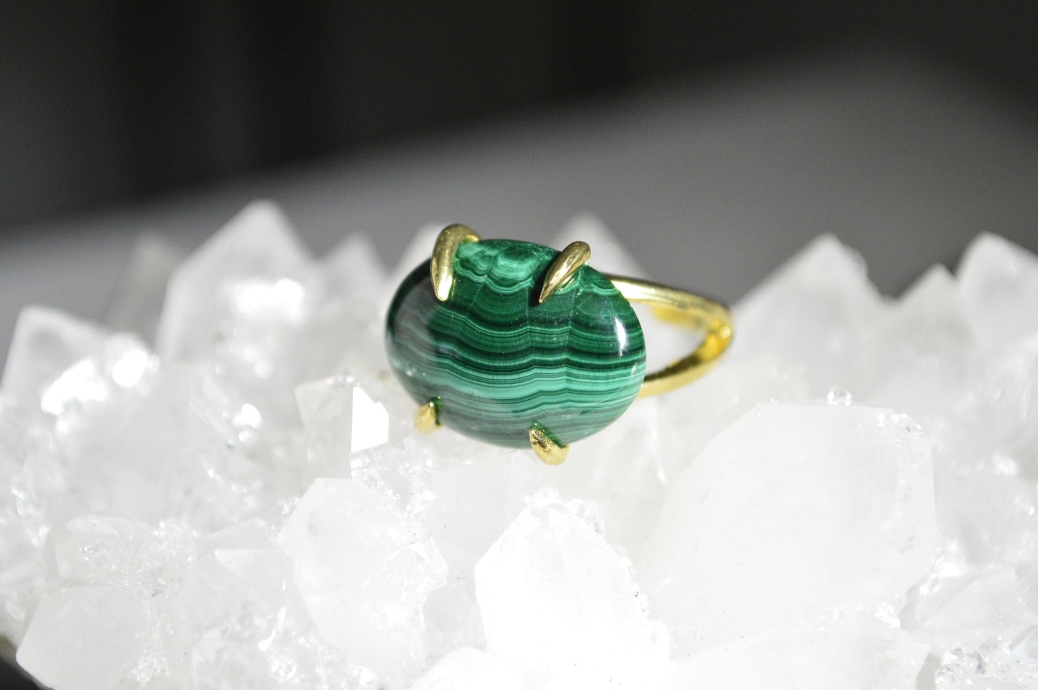 Wavy - Stone Malachite Brass Ring - We Love Brass