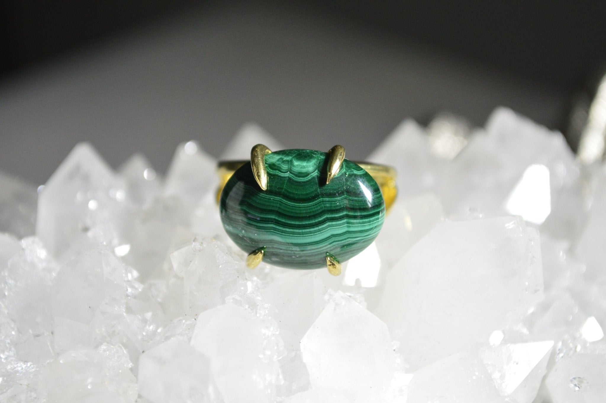Wavy - Stone Malachite Brass Ring - We Love Brass