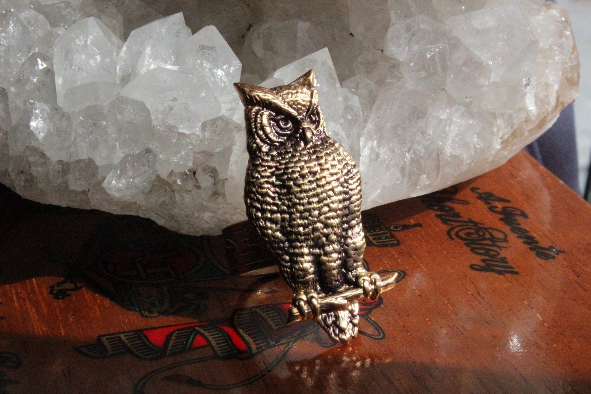 Who is there? Brass Owl Ring - Golden Treasure Box